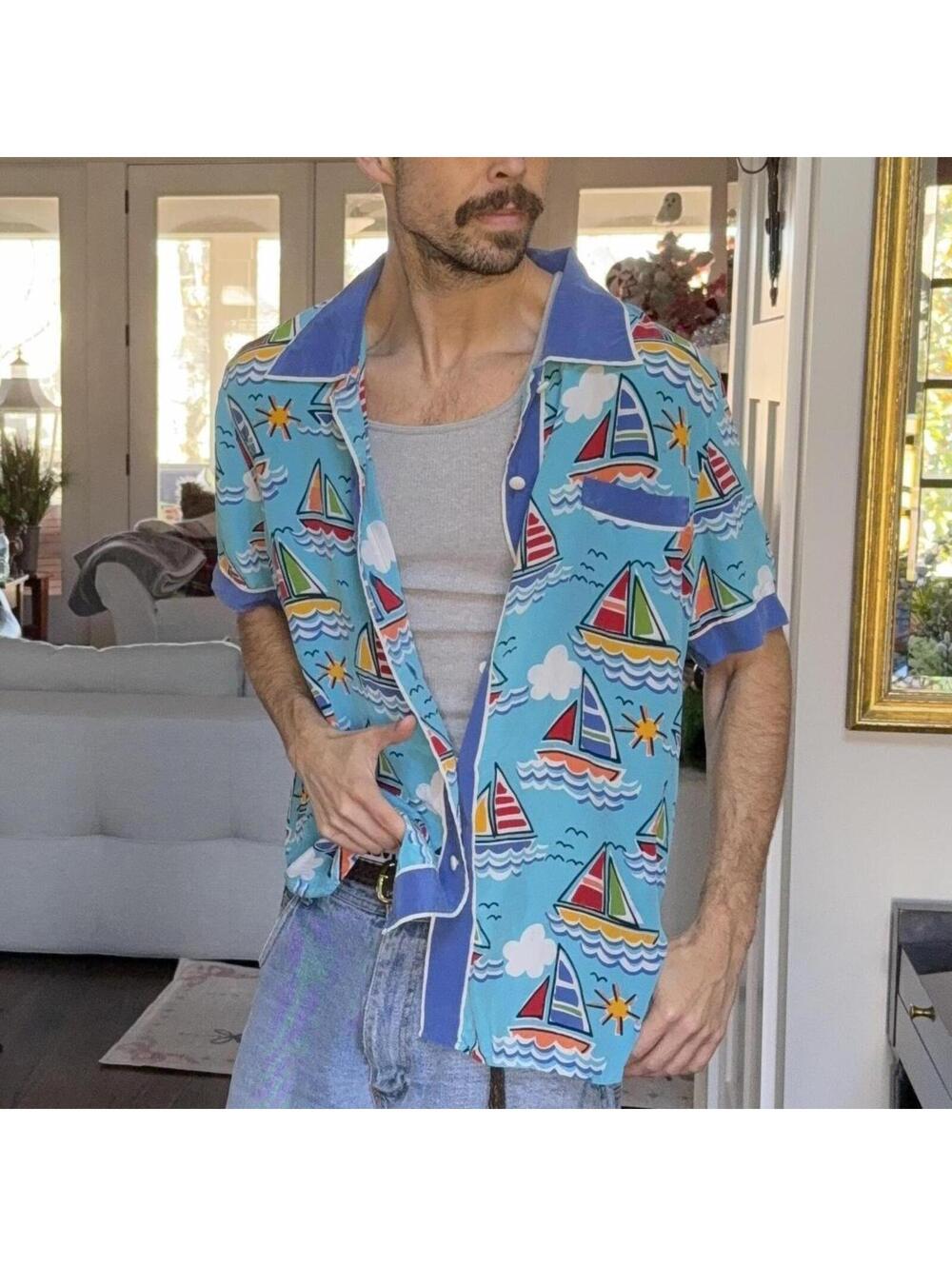 ⛵ Bob Mackie Wearable Art sailboat shirt — XL (fits men’s L/XL)